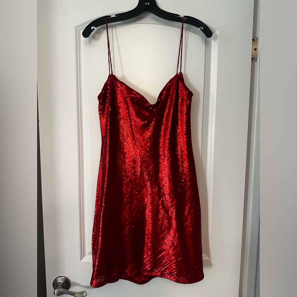 Zara Red Sequin Mini Slip Dress